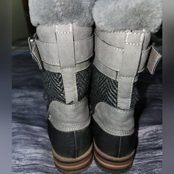 Womens Winter Ankle Boots Lace Up Faux Fur Trim Herringbone Detail - Picture 10 of 15